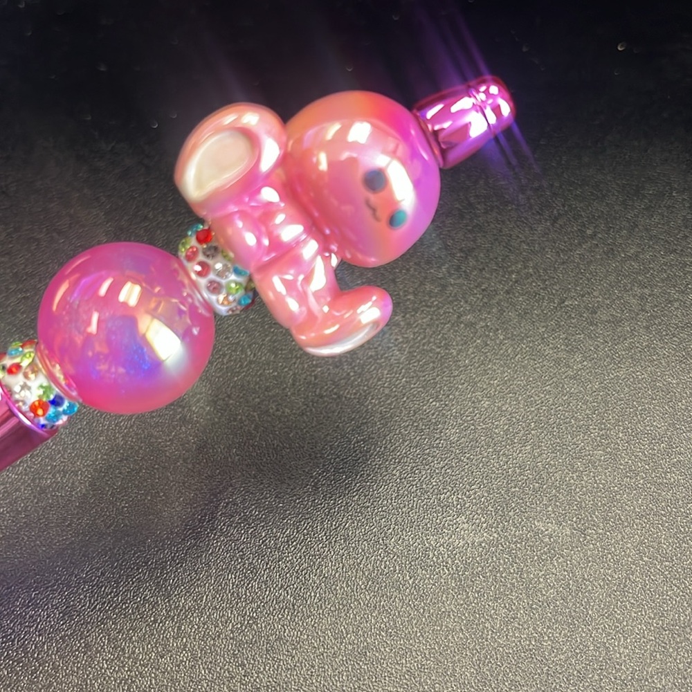 Pink Octopus Pen with Beaded Accents and Ink Refills Handmade Acrylic - Picture 3 of 7